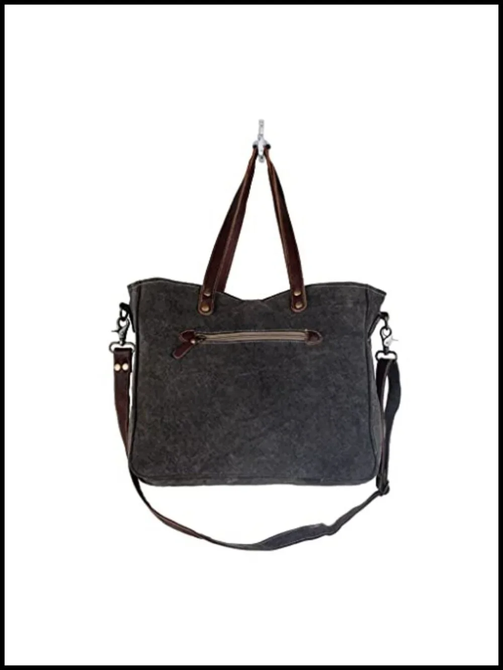 Canvas Boho Purse with Real Leather Detailing, Aztec Pattern